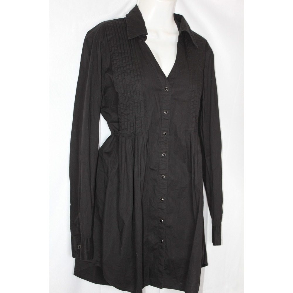 Stetson Black Shirt Dress Western Rodeo Pintuck Button Front Fit Flare SZ Large - Picture 8 of 11
